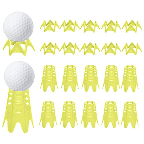 Plastic Golf Tees, Golf Simulator Tees for Home Indoor Golf Practice Training, Golf Mat Tees for Winter Turf and Driving Range, Pack of 10 Tall & 10 Small (Yellow)