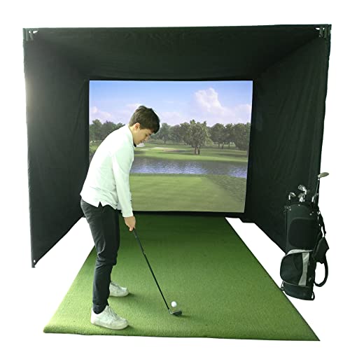 KHAMPA DIY Golf Impact Screen Frame Enclosure Kit Set Foldable – Use with Simulators – Durable Fabric with Velcro – Reinforced Black Border – 9.8×8.2×8.2 feet