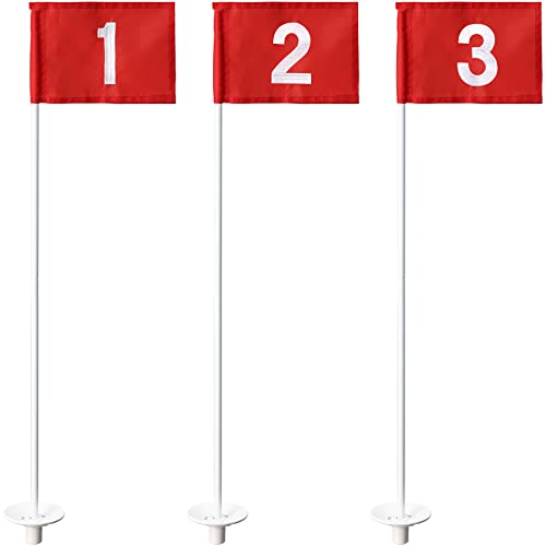 Golf Flagstick, Golf Flags for Putting Green, Double-Sided Numbered Golf Flags for Yard 4ft, Golf Pin Flagsticks Hole Set with 3-Section Pole and Ball Retriever, 3 Pack