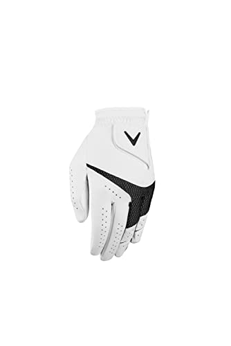 Callaway Golf Weather Spann Premium Synthetic Golf Glove (White, Single, Standard, Large, Worn on Right Hand)