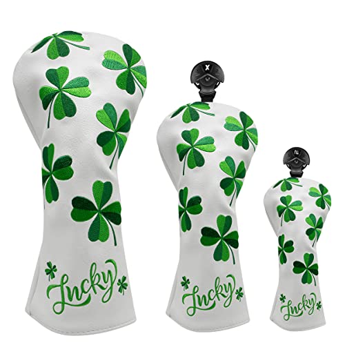 Golf Headcovers Lucky Clover Golf Driver Fairway Wood Hybrid Mallet Blade Putter Cover Headcover Premium Leather Headcovers Fits Most of Drivers Woods and Blade Putters
