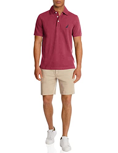 Nautica Men’s Short Sleeve Solid Stretch Cotton Pique Polo Shirt, Maroon, Large