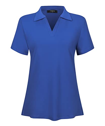 Vidusou V Neck Golf Sports Polo Shirts for Women,Golf Tennis Ball Games Shirts Royalweight Moisture Wicking Casual Polo Shirts for Women Short Sleeve Polo Shirts Royal Blue XL
