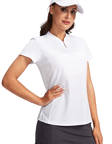 SANTINY Women’s Golf Shirt Zip Up Dri-fit Short Sleeve Polo Shirts UPF50+ Tennis Golf Tops for Women Casual Work (White_M)