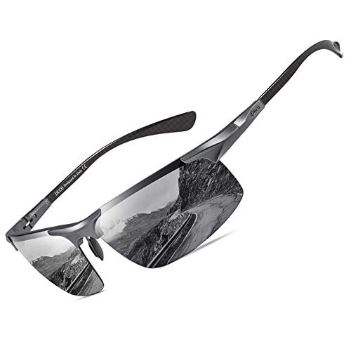 DUCO Men’s Sports Polarized Driving Carbon Fiber Sunglasses For Men UV400 Protection DC8277 (Gunmetal Frame Grey Lens)