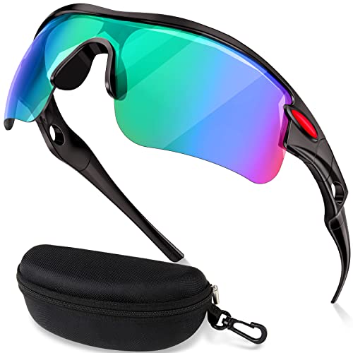 Ormgau Sports Sunglasses for Men Women Youth Baseball Fishing Cycling Running Golf Motorcycle Glasses Sports Sunglasses-Black&ren