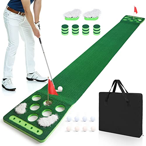 Golf Pong Game, Detachable Golf Putting Mat Game, Golf Pong Putting Green Set – Includes 8pcs Golf Balls, 2pcs Golf Cups & Flags, 1pcs Black Storage Bag, Best Party Game with Family or Friends