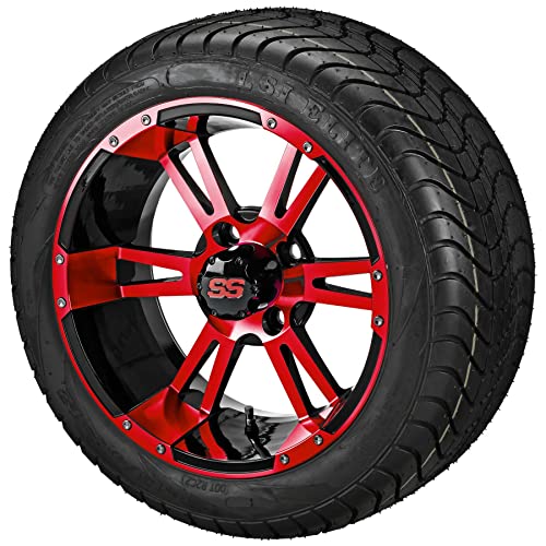 RM Cart® golf cart accessories – 12″ Raptor Black/Red on 215/40-12 LSI Elite Tires (Set of 4) fits Metric Lug Nuts
