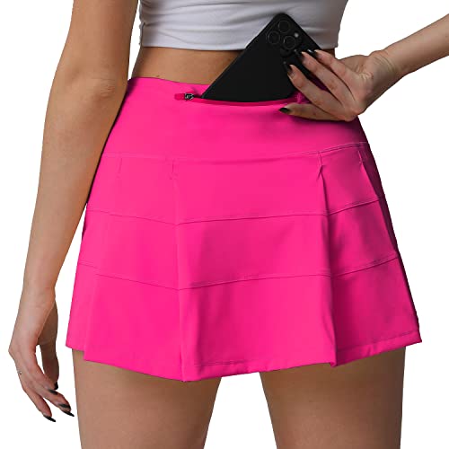 Husnainna High Waisted Pleated Tennis Skirt with Pockets Athletic Golf Skorts for Women Casual Workout Built-in Shorts 018BZQ-Hot Pink/d8
