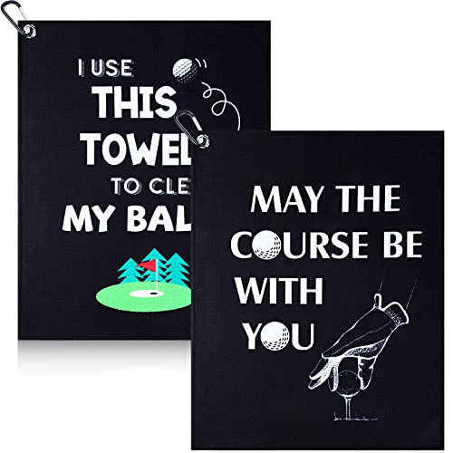 2 Pcs Funny Golf Towel with Clip Black Golf Gifts for Men or Women Waffle Pattern Golf Stuff for Mens Gift Golf Bags Golfer Accessories, 2 Styles