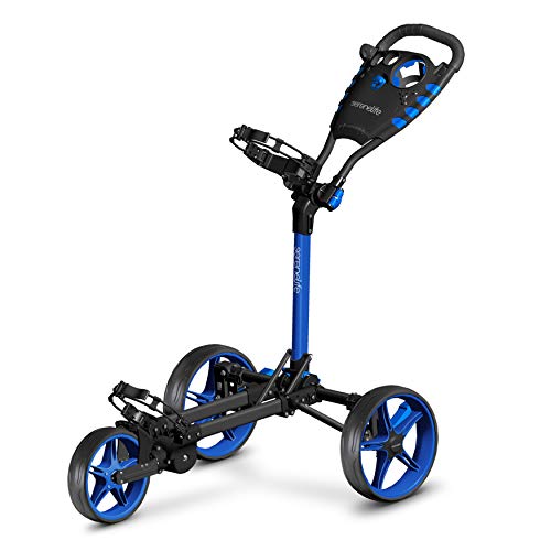 3 Wheel Golf Push Cart – Lightweight Folding Golf Walking Push Cart Roller Golf Bag Holder w/ Upper/Lower Bracket w/ Elastic Strap, Scorecard Storage Compartment – SereneLife SLGCFLW