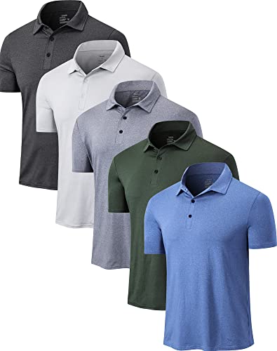 TELALEO 5 Pack Mens Polo Shirts Quick Dry Short Sleeve Golf T Shirt Performance Moisture Wicking Casual Workout SetB L