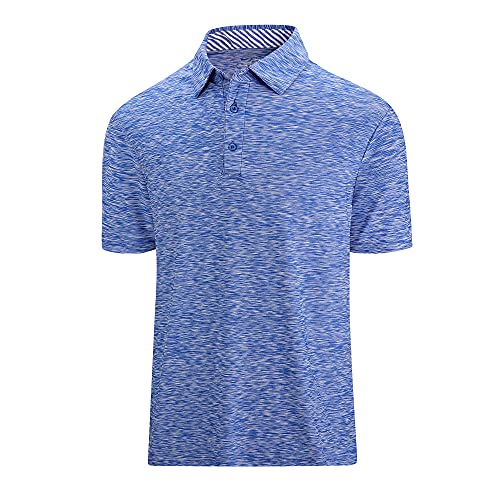 SAMERM Mens Golf Shirt Moisture Wicking Quick Dry Short Sleeve Casual Golf Polo Shirts for Men(Blue L)