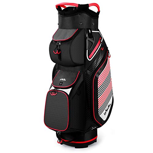 Golf Cart Bag with 14 Way Organizer Divider Top, Lightweight Golf Bags for Man Woman with Cooler Pouch, Backpack Strap (Black/Red)