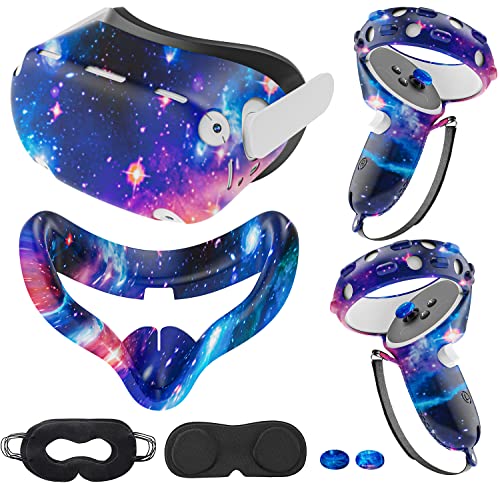 Compatible with Oculus Quest 2 Accessories, for Quest 2 VR Silicone face Cover, VR Shell Cover,Quest 2 Touch Controller Grip Cover,Protective Lens Cover,Disposable Eye Cover (Starry A)