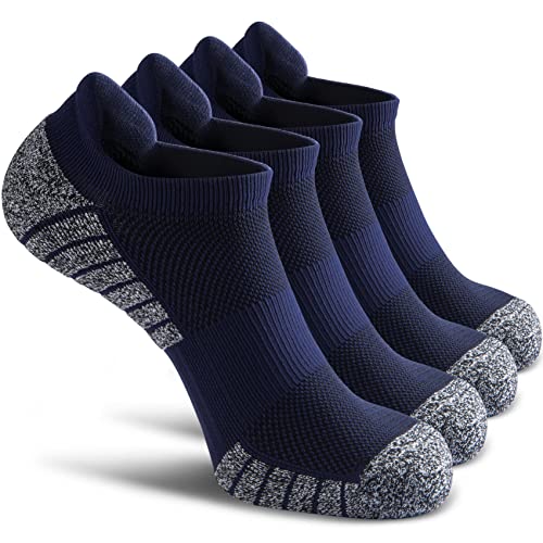 SITOISBE No Show Sports Compression Running Socks for Men Women Circulation 4-pairs, Low Cut Cushioned Socks Moisture Wicking Arch Support for Planter Faciatis Golf Exercise, Navy Blue, X-Large