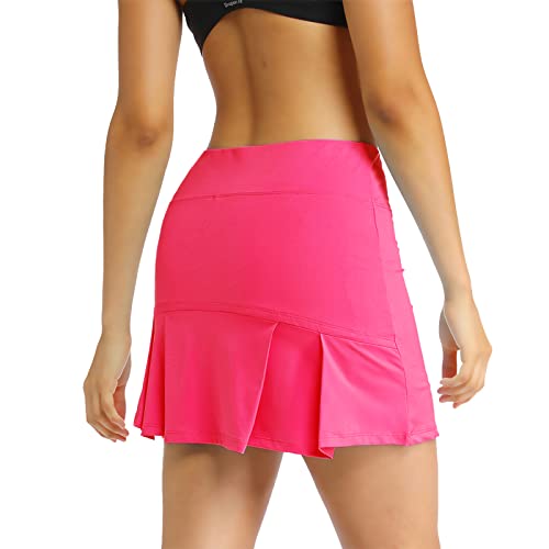 Pleated Tennis Skirt Golf Skort for Women with Pockets Shorts Athletic Workout Running Skirt Ruffle on Back (Hot Pink, Medium)