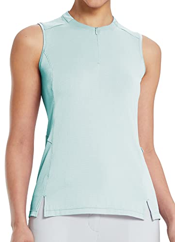 BALEAF Womens Sleeveless Golf Shirt Quarter Zip Side Pocket Lightweight Quick Dry Collarless Tank Tops Tennis Light Green L