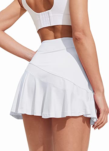 Ekouaer Tennis Golf Skirt Solid Running 2 Layer Pleated Skorts Casual Sports Apparel White
