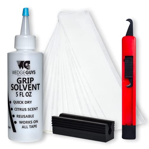 Wedge Guys Golf Grip Kits for Regripping Golf Clubs – Professional Quality – Options Include Hook Blade, 15 or 30 Golf Grip Tape Strips, 5 or 8 oz Golf Club Grip Kit Solvent & Rubber Vise Clamp