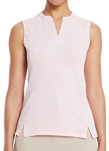 BALEAF Womens Sleeveless Golf Shirt Quarter Zip Side Pocket Lightweight Quick Dry Collarless Tank Tops Tennis Pink L