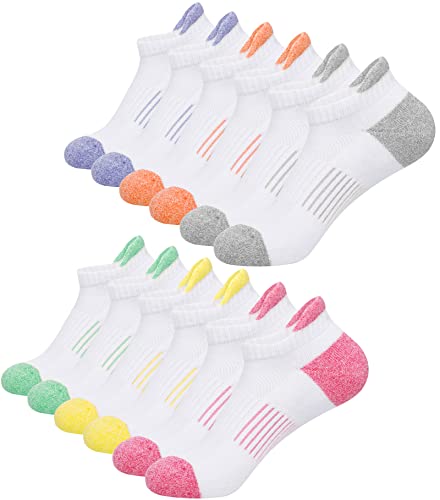 Ankle Socks for Women White Running Socks, Cushioned Athletic Low Cut No Show Compression Socks Womens Liner Footies for Sneakers 6 Pairs Size 9-11