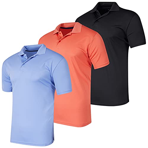 3 Pack:Mens Quick Dry Fit Polo Shirt Short Sleeve Golf Tennis Clothing Active Wear Athletic Performance Tech Sports Essentials Moisture Wicking Casual Dri-Fit T Shirts,Set 1-XXL