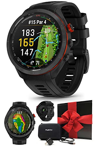 Garmin Approach S70 (Black, 47mm) Golf GPS Watch | AMOLED Display, Virtual Caddie & Playslike Distance | Gift Box Bundle with PlayBetter Wall Adapter & Hard Case
