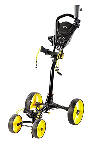Callaway Trek Golf Push Cart 4-Wheel Compact Push Cart For Golf Clubs, Black/Yellow