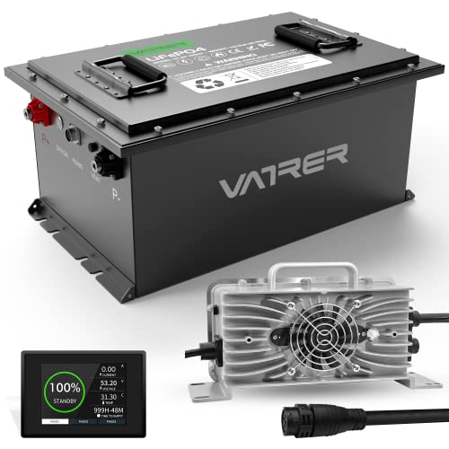 VATRER POWER 48V 105Ah Lithium Golf Cart Battery, Built-in Smart 200A BMS, with Touch Monitor, 4000+ Cycles Rechargeable LiFePO4 Battery, Max 10.24kW Power Output, Perfect for Golf Carts, Off-grid
