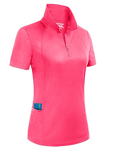 Women’s Short Sleeve V Neck Golf Shirts Mositure Wicking Performance Sports Polo T Shirt Tops(2XL, Brink Pink)