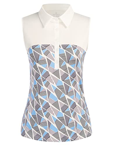 Womens Argyle Golf Shirt Sleeveless Polo Shirts Sun Protection Sport Performance Active Tops Diamond Pattern X-Large