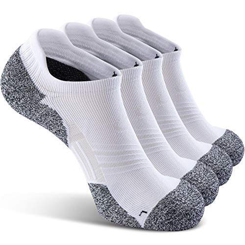CWVLC No Show Sports Compression Socks 4-pairs, Low Cut Anti-Blister Hiking Running Workout Ankle Socks, Short Cushioned Moisture Wicking No Slip Arch Support Plantar Fasciitis, White, Medium