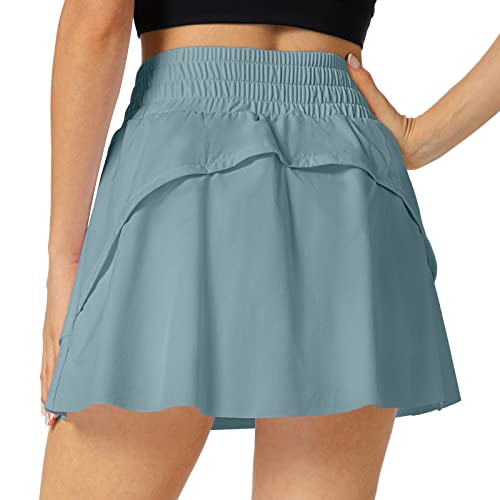 Haowind Tennis Skorts Skirts for Women with Pockets Flowy Pleated Golf Sport Athletic Skirt Shorts with Elastic Drawstring(Denim Blue S)