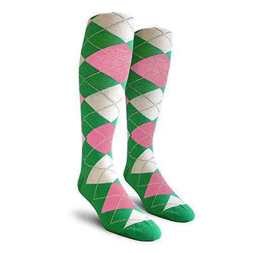 Golf Knickers Colorful Knee High Argyle Cotton Socks For Men Women and Youth – NNN: Lime/Pink/White – Ladies