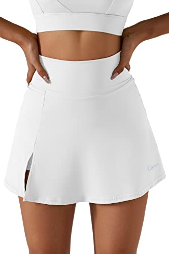 QINSEN Tennis Skirt for Women Golf Athletic Activewear Skorts Summer Workout Shorts White M