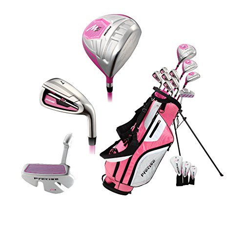 Top Line Ladies Pink Right Handed M5 Golf Club Set, Includes: Driver, Wood, Hybrid, No. 5,6,7,8,9, PW Stainless Steel Irons, Putter, Graphite Shafts for Woods & Irons, Stand Bag & 3 Head Covers