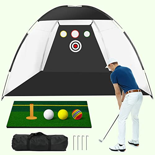 Barbella Golf Net Golf Practice Net with Golf Mat, Golf Hitting Aids Nets for Backyard Driving Chipping, Golf Driving Net Golf Swing Net Golf Training Aids with Target Cloth and Carry Bag