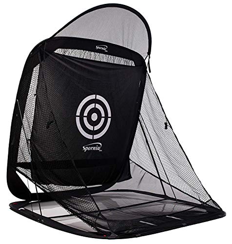 Spornia SPG-7 Golf Practice Net – Automatic Ball Return System W/Target Sheet, Two Side Barrier (with Roof)