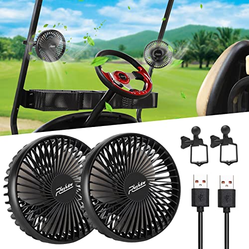 Roykaw Golf Cart Fan Portable USB Input Fit for EZGO Club Car Yamaha, 3-speed Settings, 360 Degree Rotation, Long Lasting, Low Noise Designed, Quick Release & Won’t Fall off – 2 PCS