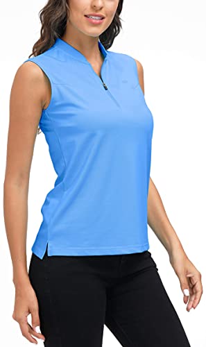 MoFiz Women’s Golf Shirt Sleeveless Tennis T-Shirt Athletic Tee Sport Polo Top M Sky Blue