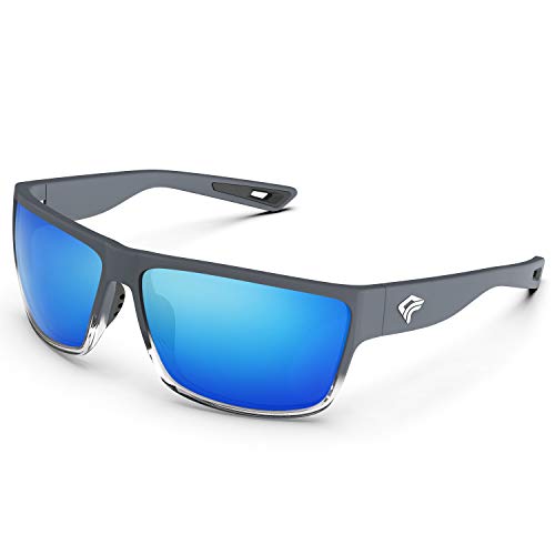 TOREGE Polarized Sports Sunglasses for Men and Women Cycling Running Golf Fishing Sunglasses TR26 (Matte-Transparent Grey Frame &Ice Blue Lens)