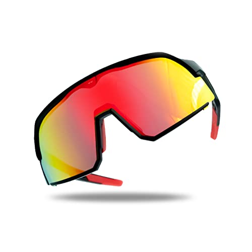 Cybonpoly Meta 1 Polarized Sport Sunglasses UV400 Protection for Cycling Running Fishing Skating Golf Motocycling (Black Frame, Red Lens)