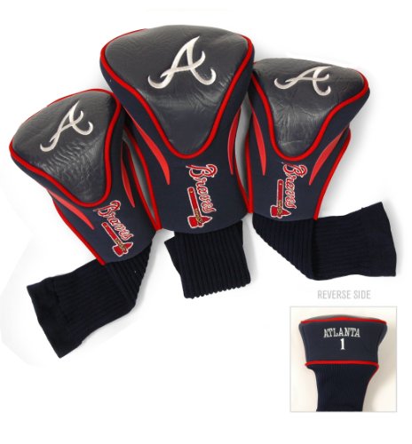 Team Golf MLB Atlanta Braves Contour Golf Club Headcovers (3 Count) Numbered 1, 3, & X, Fits Oversized Drivers, Utility, Rescue & Fairway Clubs, Velour lined for Extra Club Protection