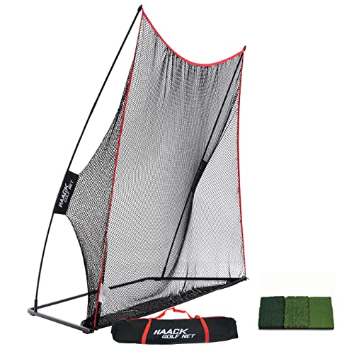 Rukket 3pc Golf Net Bundle, 10x7ft Haack Golf Hitting Net, Tri Turf Mat & Carry Bag, Practice Driving Indoor and Outdoor, Golfing at Home Swing Training Aids by SEC Coach Chris Haack