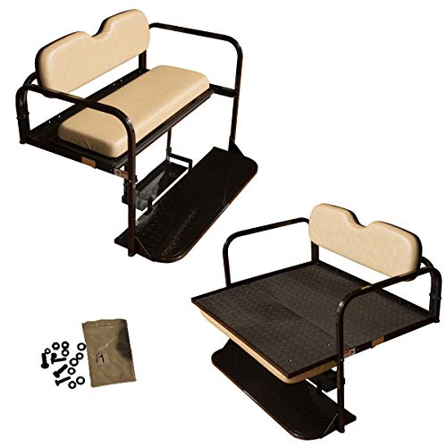 Performance Plus Carts EZGO TXT Golf Cart Rear Flip Folding Back Seat Kit, 1995 and Up – Factory Tan Cushions