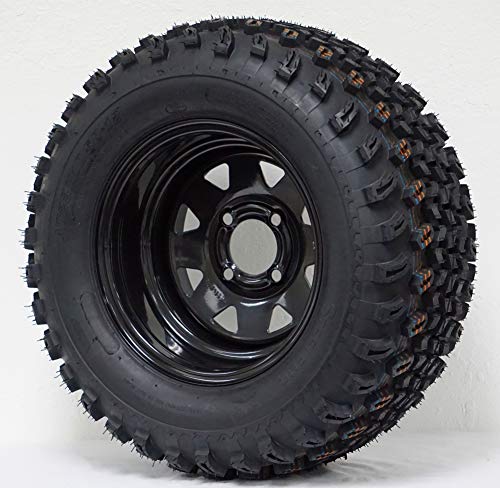 12″ Black Steel Wheels mounted on 23×10.5-12″ All Terrain Golf Cart Tires – Set of 4