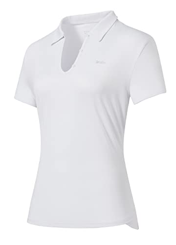 Willit Women’s Tennis Shirts Quick Dry Golf Polo Shirts Short Sleeve Active Workout Shirts UPF 50+ Running Tops White M