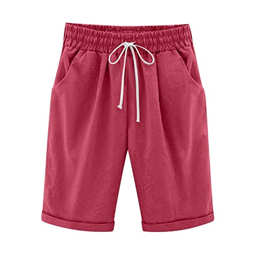 Women Bermuda Shorts Elastic Waist Short Pants Mid-High Waisted Denim Shorts Outdoor Travel Golf Active Shorts