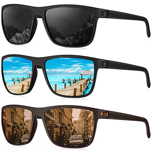 KALIYADI Polarized Sunglasses Men, Lightweight Mens Sunglasses Polarized UV Protection Driving Fishing Golf (Black/Ice Blue/Brown)